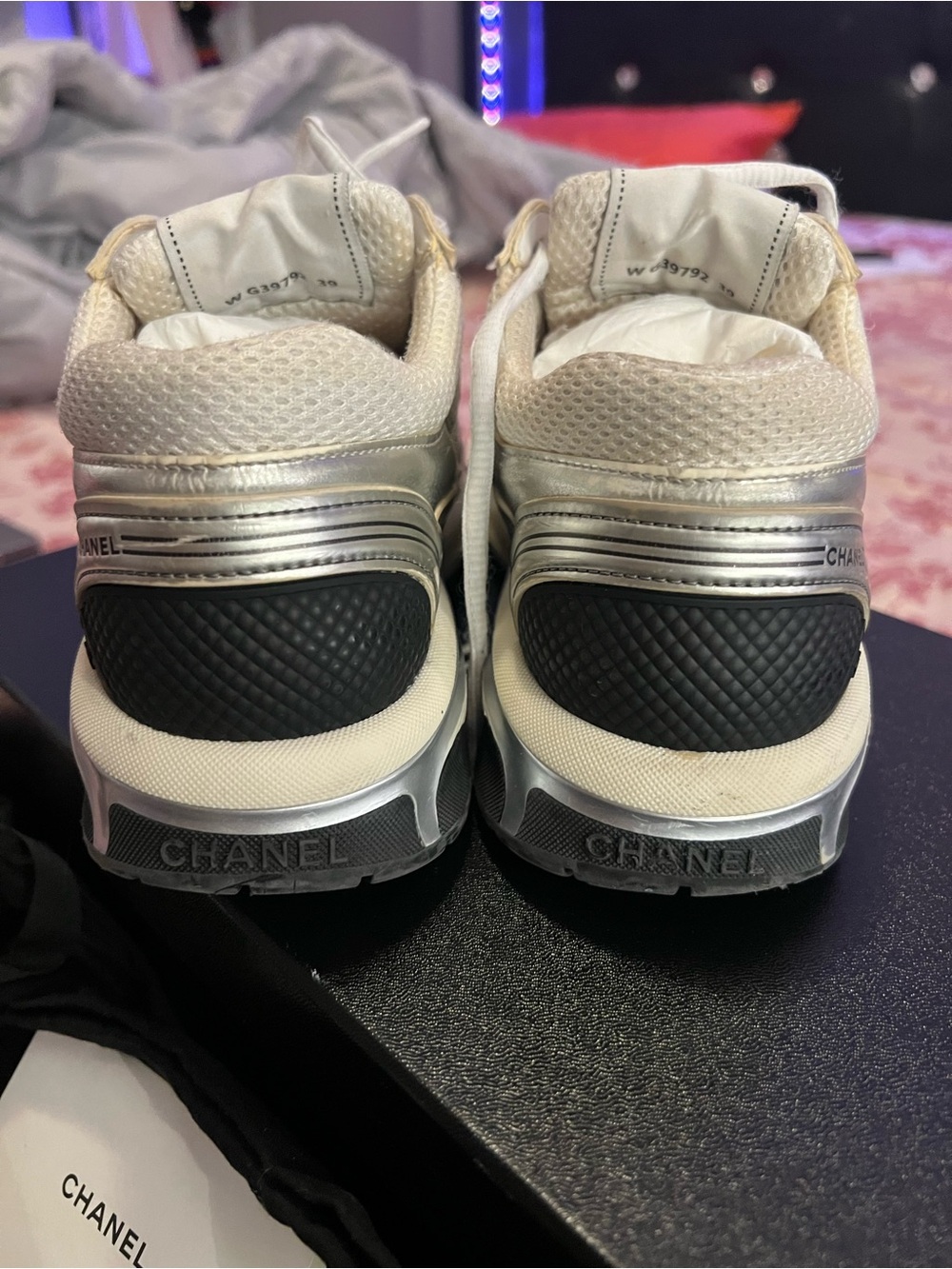 Chanel Silver Metallic Mesh Platform Sneakers - Women's - Picture 4 of 10